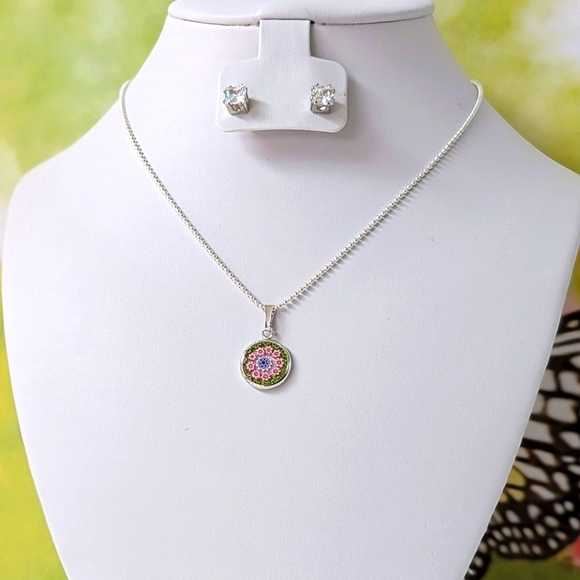 Italian Artisan Handcrafted Murano Millefiori Glass Pendant • Pink • Green - Picture 3 of 10